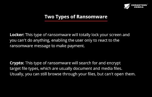 two types of ransomware, Locker and Crypto